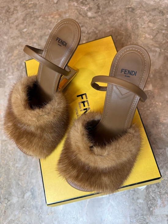 Fendi Shoes - Fendi Brown Fur Slide Mules